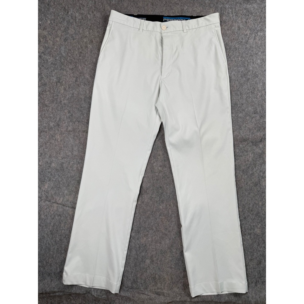 Roundtree & Yorke Performance Mens Dress Pants 36x32 Gray Flat Front Stretch